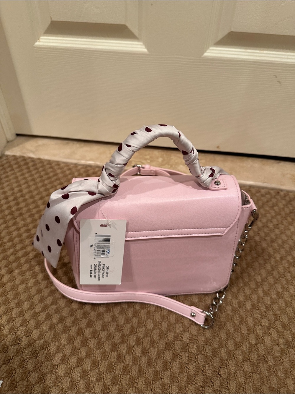 Steve Madden Light Pink Top-Handle Crossbody with Polka Dot Scarf - Picture 2 of 7
